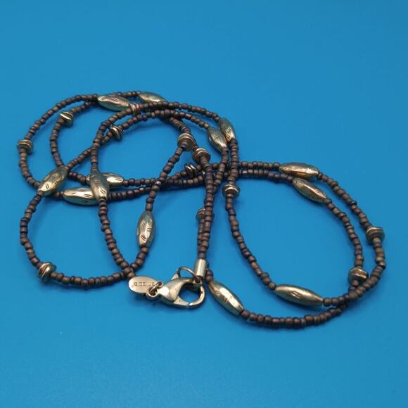 Chico's Long Beaded Necklace, Natural and Gold Tone Beads, 47 Inches, Layering - Picture 6 of 10